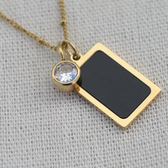 Necklaces Jewelvers 18k Gold Filled Necklace Birthstone Necklace Black Pendant Necklace