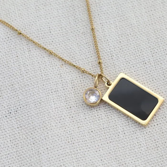 Necklaces Jewelvers 18k Gold Filled Necklace Birthstone Necklace Black Pendant Necklace