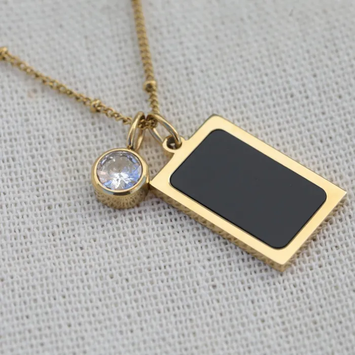 Necklaces Jewelvers 18k Gold Filled Necklace Birthstone Necklace Black Pendant Necklace