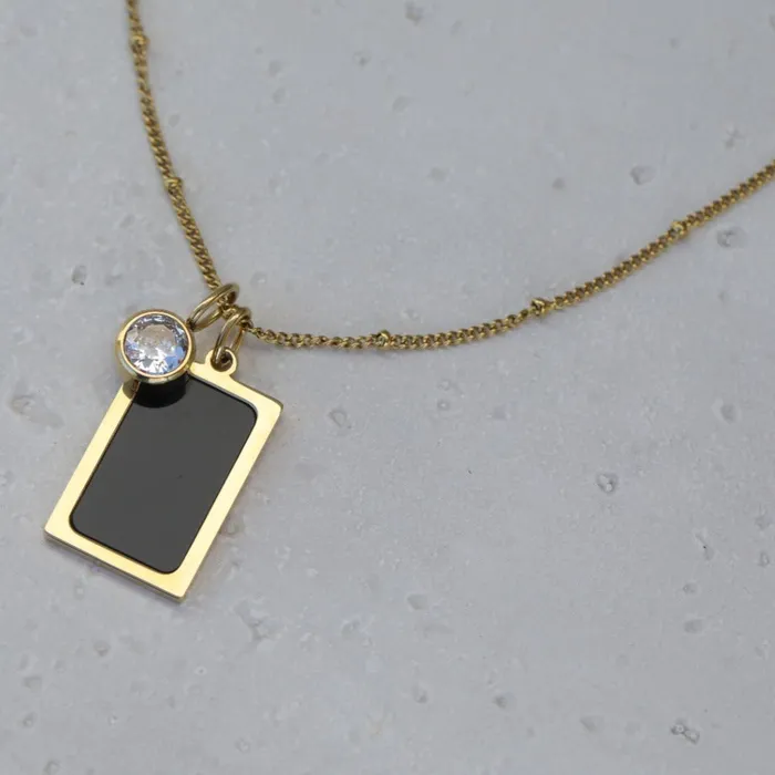 Necklaces Jewelvers 18k Gold Filled Necklace Birthstone Necklace Black Pendant Necklace