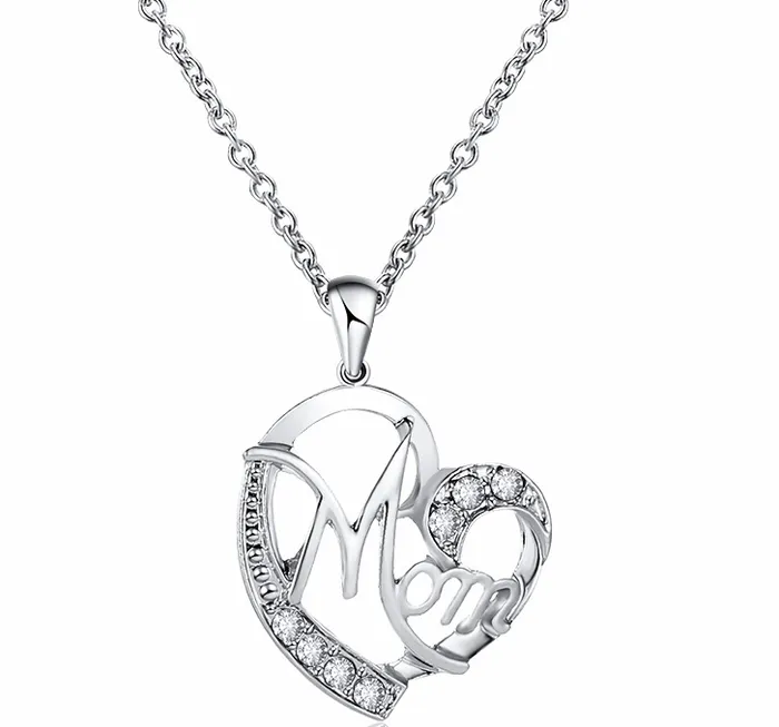 Necklaces N1110 Silver Mom Heart with Rhinestones Necklace with FREE Earrings polly Necklaces N1110 Silver Mom Heart with Rhinestones Necklace with FREE Earrings polly
