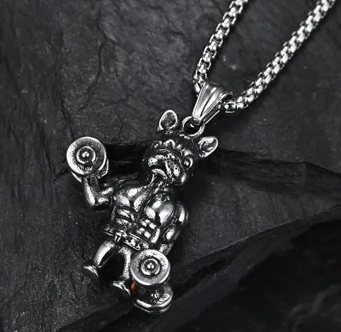 Necklaces N148 Silver Weightlifting Dog Necklace with FREE EARRINGS alice