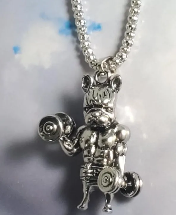 Necklaces N148 Silver Weightlifting Dog Necklace with FREE EARRINGS alice
