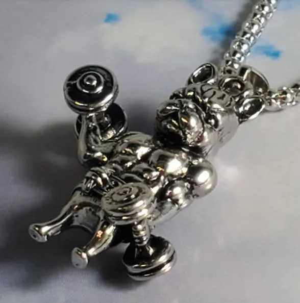 Necklaces N148 Silver Weightlifting Dog Necklace with FREE EARRINGS alice