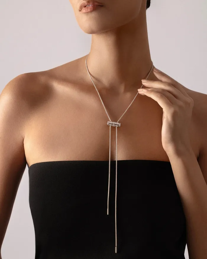 Necklaces Nouvel Heritage SemiPaved Latch Pendant in White Gold Necklaces Nouvel Heritage SemiPaved Latch Pendant in White Gold