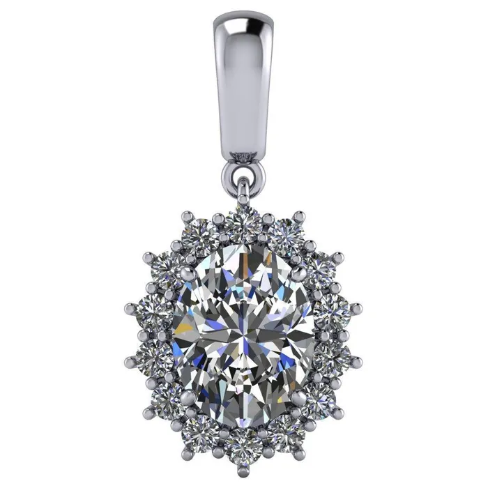 Necklaces Oval Center Stone 4 Prong 14 Cluster Diamond Pendant Fire Brilliance Necklaces Oval Center Stone 4 Prong 14 Cluster Diamond Pendant Fire Brilliance
