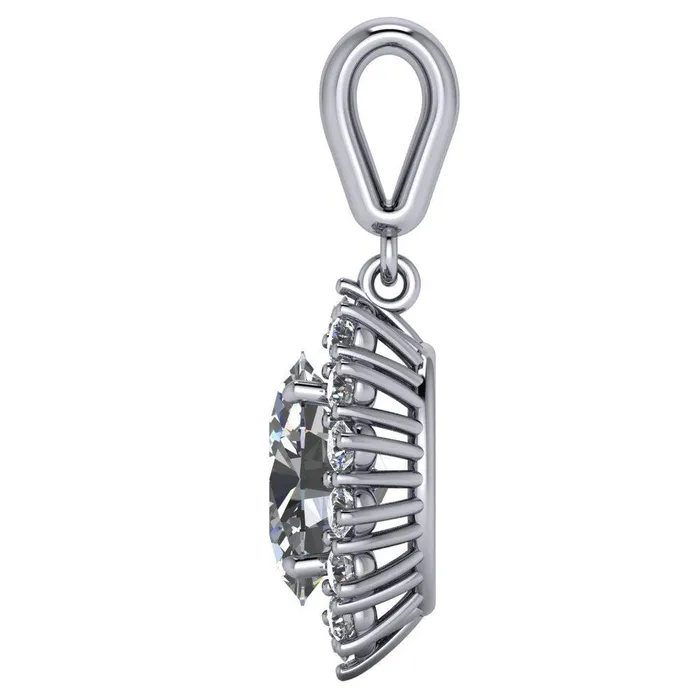 Necklaces Oval Center Stone 4 Prong 14 Cluster Diamond Pendant Fire Brilliance 