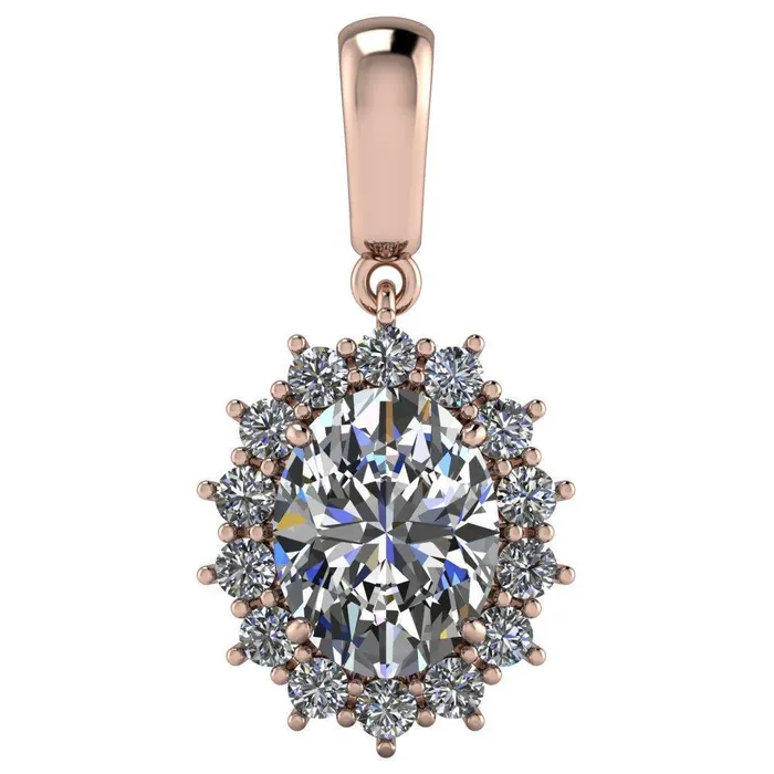 Necklaces Oval Center Stone 4 Prong 14 Cluster Diamond Pendant Fire Brilliance 
