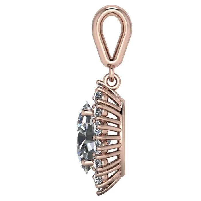 Necklaces Oval Center Stone 4 Prong 14 Cluster Diamond Pendant Fire Brilliance 