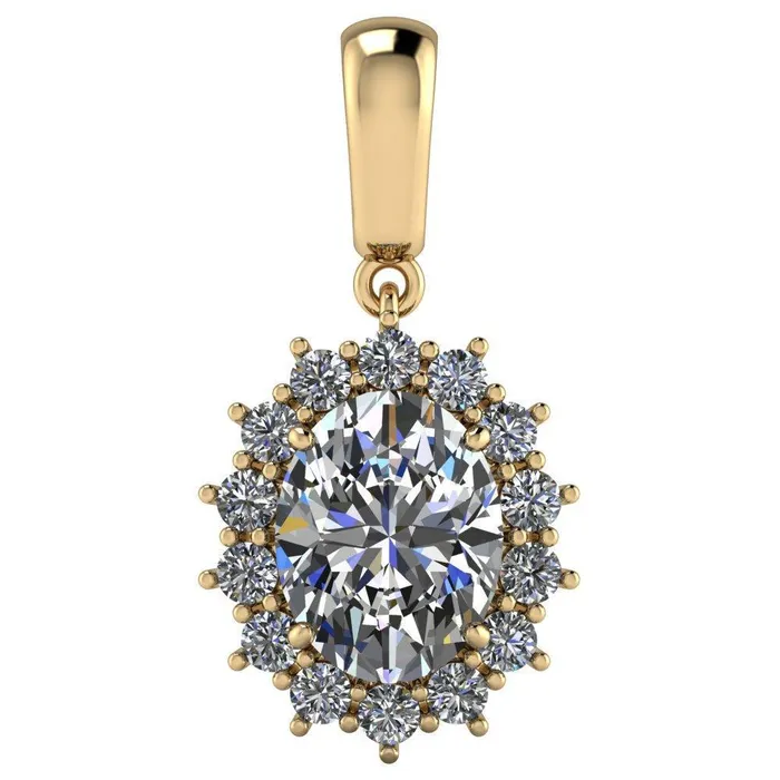 Necklaces Oval Center Stone 4 Prong 14 Cluster Diamond Pendant Fire Brilliance 