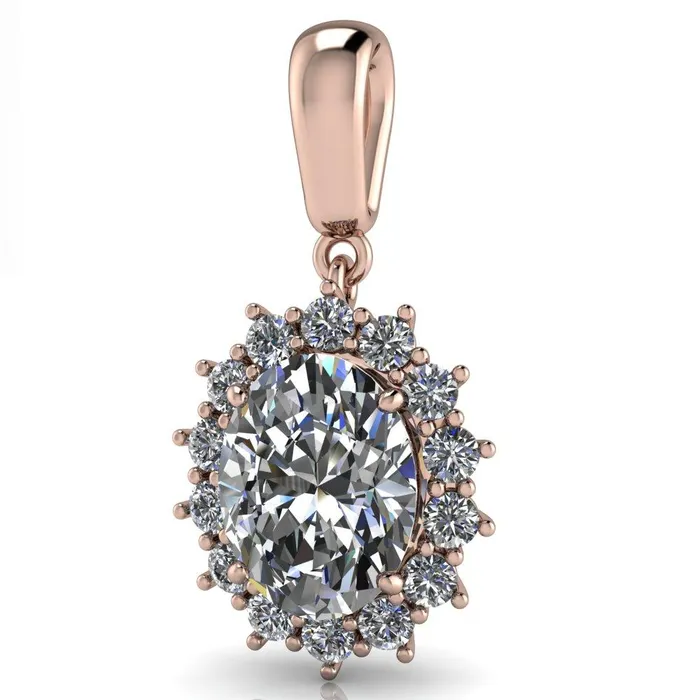 Necklaces Oval Center Stone 4 Prong 14 Cluster Diamond Pendant Fire Brilliance 