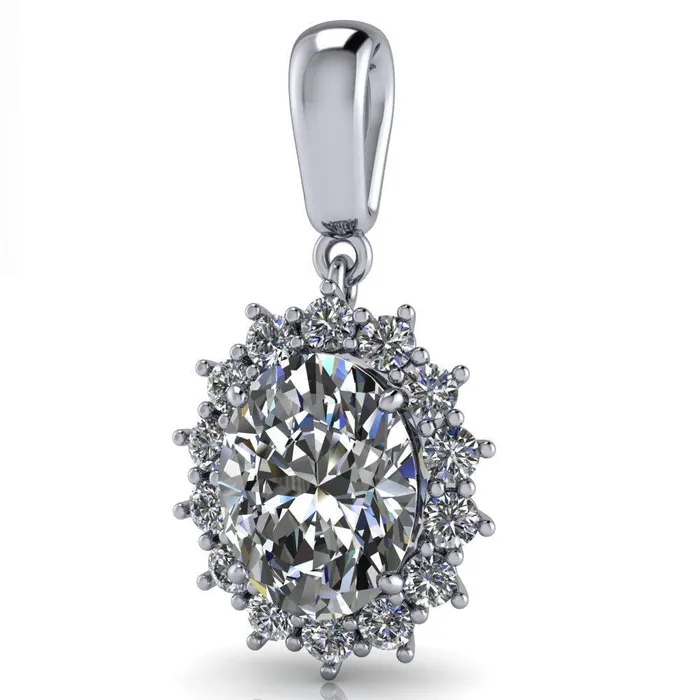 Necklaces Oval Center Stone 4 Prong 14 Cluster Diamond Pendant Fire Brilliance 