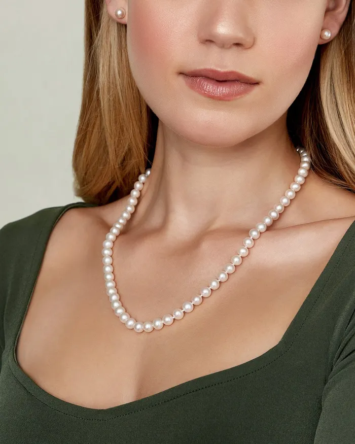 Necklaces spt 7075mm White Freshwater Pearl Necklace AAAA Quality