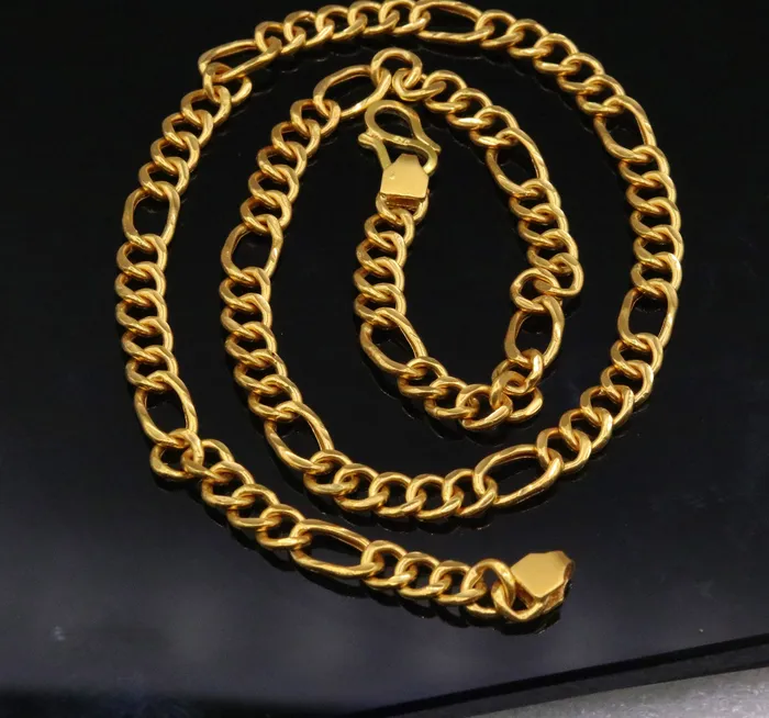 Necklaces TRIBAL ORNAMENTS 22karat yellow gold handmade fabulous figaro link chain new stylish certified royal chain necklace jewelry Necklaces TRIBAL ORNAMENTS 22karat yellow gold handmade fabulous figaro link chain new stylish certified royal chain necklace jewelry