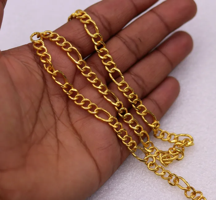 Necklaces TRIBAL ORNAMENTS 22karat yellow gold handmade fabulous figaro link chain new stylish certified royal chain necklace jewelry