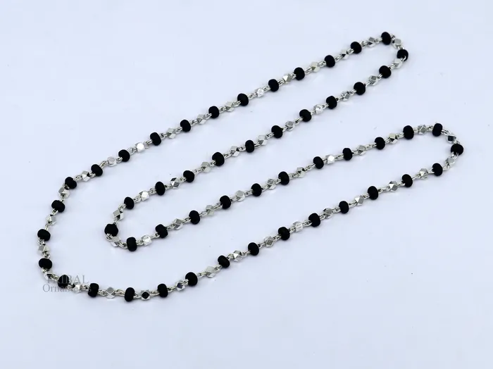Necklaces TRIBAL ORNAMENTS 24 925 sterling silver black holy basil rosary wooden beads 4mm solid chain necklace excellent unisex stylish necklace from india ch144
