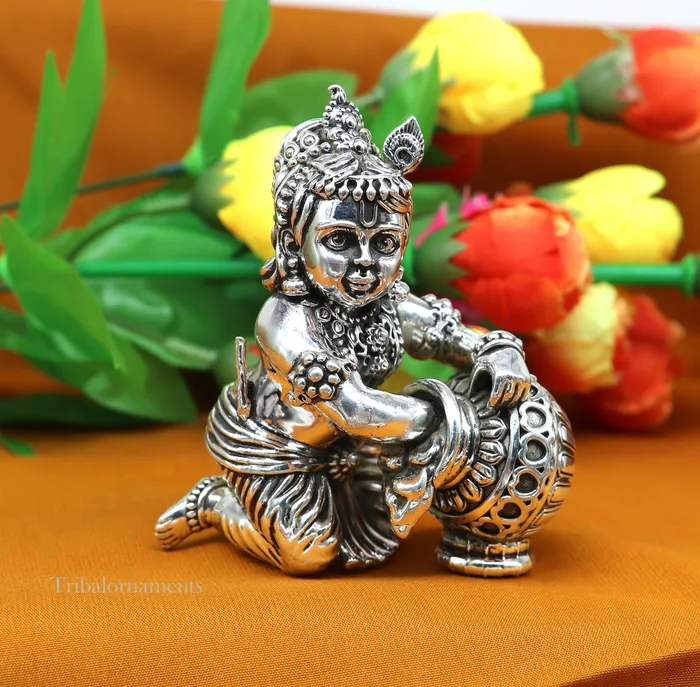 Necklaces TRIBAL ORNAMENTS 925 sterling silver crawling krishna baby Krishna Makhan GopalaLaddu Gopal child Krishna God krishna statue for puja worshipping art222 Necklaces TRIBAL ORNAMENTS 925 sterling silver crawling krishna baby Krishna Makhan GopalaLaddu Gopal child Krishna God krishna statue for puja worshipping art222