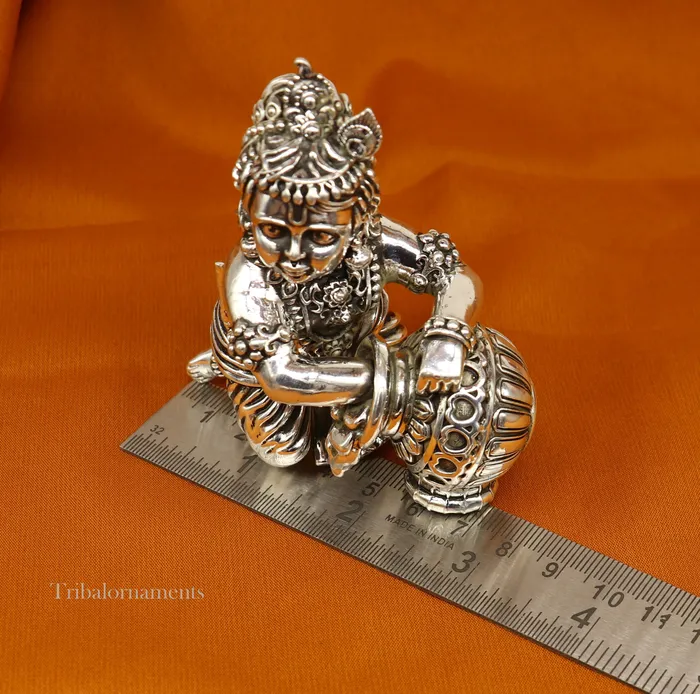 Necklaces TRIBAL ORNAMENTS 925 sterling silver crawling krishna baby Krishna Makhan GopalaLaddu Gopal child Krishna God krishna statue for puja worshipping art222