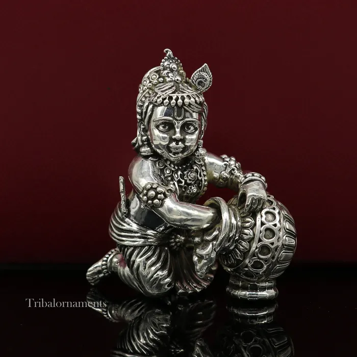 Necklaces TRIBAL ORNAMENTS 925 sterling silver crawling krishna baby Krishna Makhan GopalaLaddu Gopal child Krishna God krishna statue for puja worshipping art222