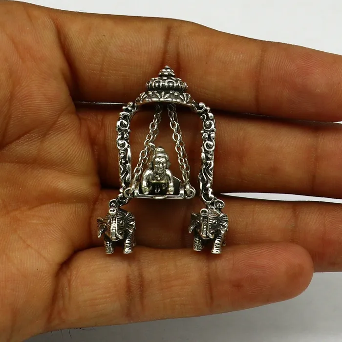 Necklaces TRIBAL ORNAMENTS 925 Sterling silver handmade custom design Idols Lord Krishna with swing Bal Gopala Statue figurine puja articles decorative gift art39