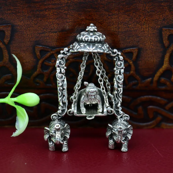 Necklaces TRIBAL ORNAMENTS 925 Sterling silver handmade custom design Idols Lord Krishna with swing Bal Gopala Statue figurine puja articles decorative gift art39