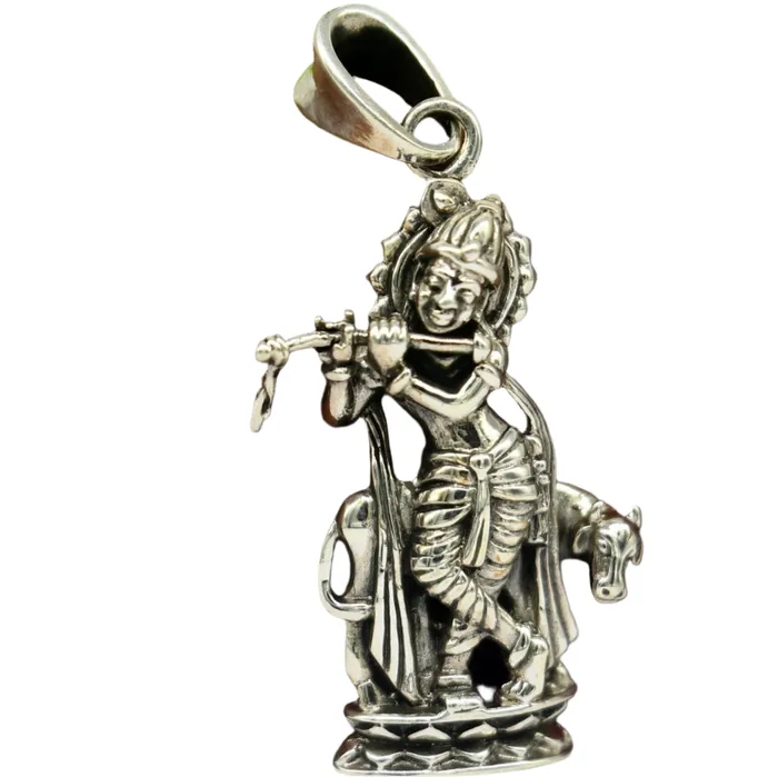 Necklaces TRIBAL ORNAMENTS 925 sterling silver vintage Antique stylish Hindu idol Krishna with cow Pendant amazing design stunning pendant gifting jewelry ssp537 Necklaces TRIBAL ORNAMENTS 925 sterling silver vintage Antique stylish Hindu idol Krishna with cow Pendant amazing design stunning pendant gifting jewelry ssp537