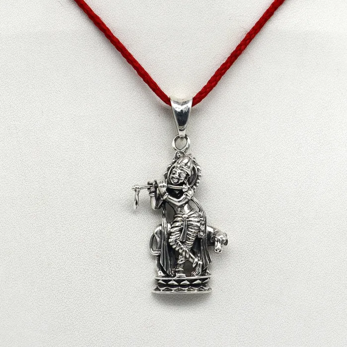 Necklaces TRIBAL ORNAMENTS 925 sterling silver vintage Antique stylish Hindu idol Krishna with cow Pendant amazing design stunning pendant gifting jewelry ssp537