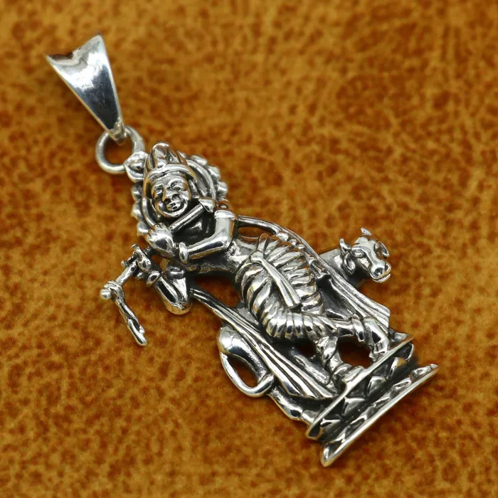 Necklaces TRIBAL ORNAMENTS 925 sterling silver vintage Antique stylish Hindu idol Krishna with cow Pendant amazing design stunning pendant gifting jewelry ssp537
