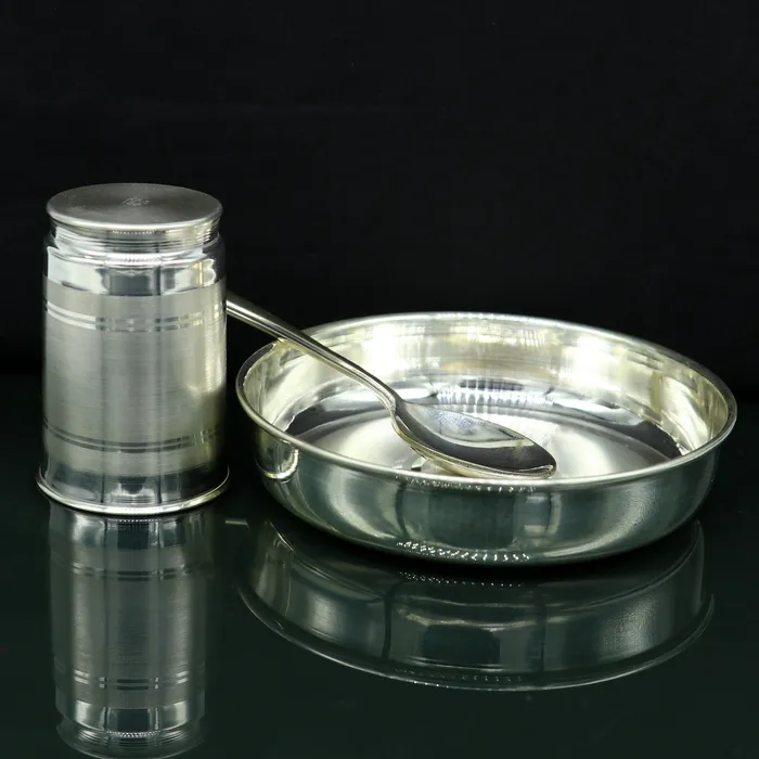 Necklaces TRIBAL ORNAMENTS 999 fine silver handmade small watermilk Glass tumbler tray plate baby kids silver cup spoon utensils stay healthy from bacteria sv156