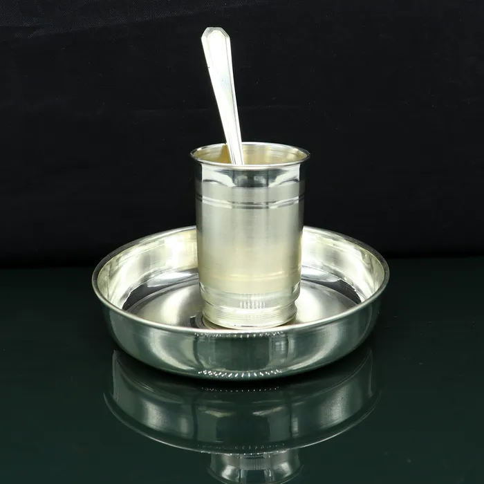 Necklaces TRIBAL ORNAMENTS 999 fine silver handmade small watermilk Glass tumbler tray plate baby kids silver cup spoon utensils stay healthy from bacteria sv156