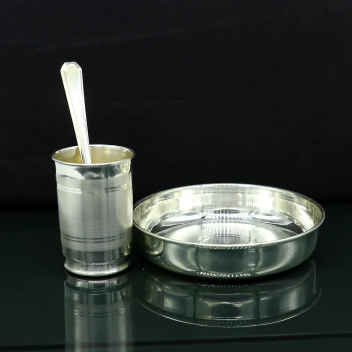 Necklaces TRIBAL ORNAMENTS 999 fine silver handmade small watermilk Glass tumbler tray plate baby kids silver cup spoon utensils stay healthy from bacteria sv156