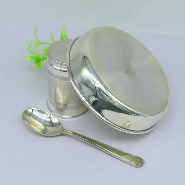 Necklaces TRIBAL ORNAMENTS 999 fine silver handmade small watermilk Glass tumbler tray plate baby kids silver cup spoon utensils stay healthy from bacteria sv156