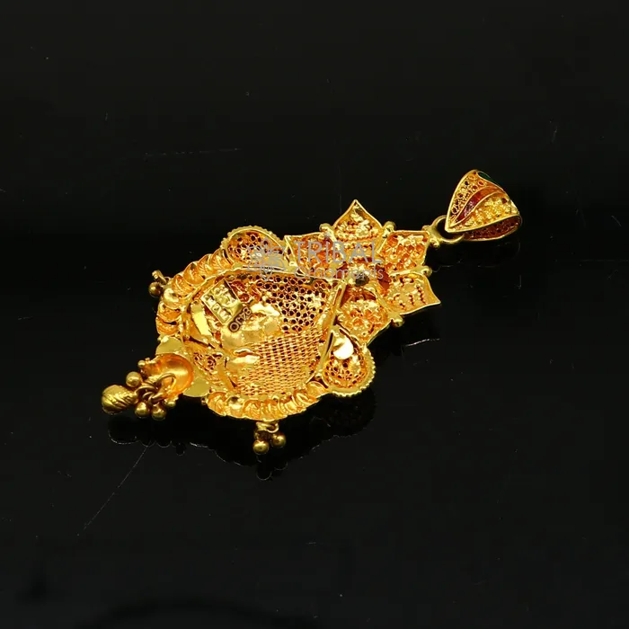 Necklaces TRIBAL ORNAMENTS Peacock design Traditional cultural filigree work trendy 22kt yellow gold functional pendant amazing ethnic brides pendant jewelry gp26