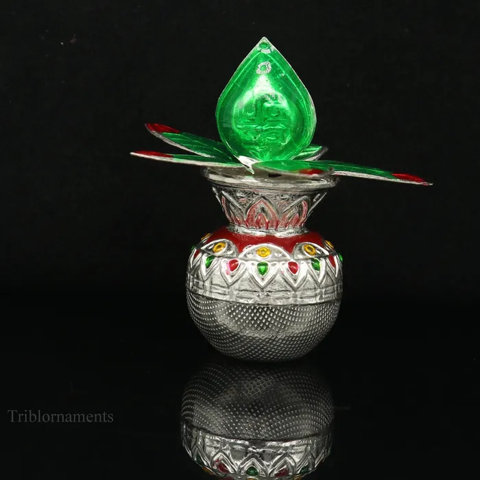 Necklaces TRIBAL ORNAMENTS Sterling silver handmade fabulous design puja kalash mango tree leaf and coconut stunning worshipping silver articles temple art su465