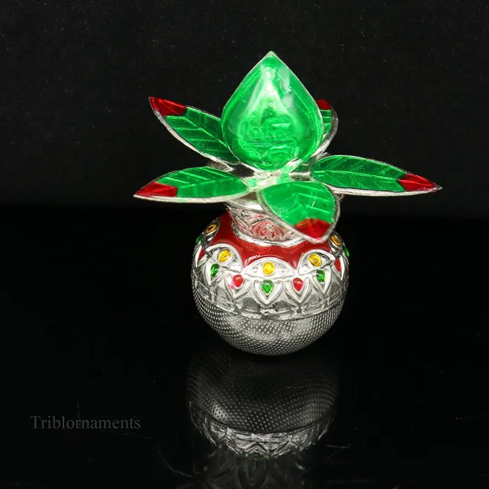 Necklaces TRIBAL ORNAMENTS Sterling silver handmade fabulous design puja kalash mango tree leaf and coconut stunning worshipping silver articles temple art su465