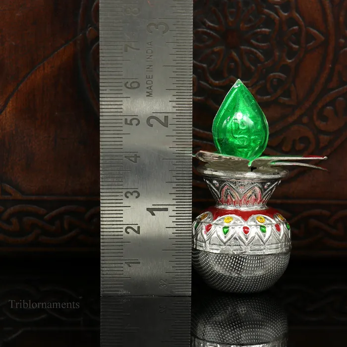 Necklaces TRIBAL ORNAMENTS Sterling silver handmade fabulous design puja kalash mango tree leaf and coconut stunning worshipping silver articles temple art su465
