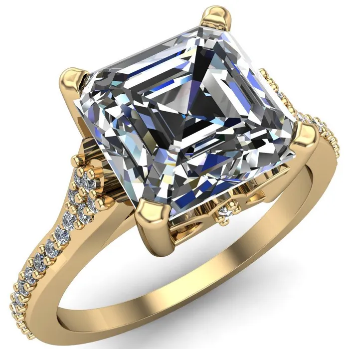 Nyla Asscher Moissanite 4 Prong Diamond Shank Ring Fire Brilliance Rings Nyla Asscher Moissanite 4 Prong Diamond Shank Ring Fire Brilliance Rings