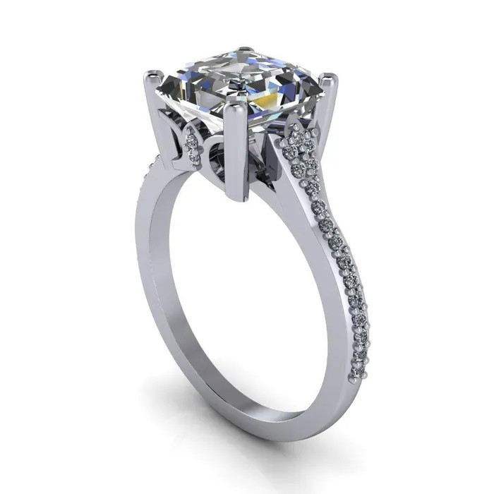 Nyla Asscher Moissanite 4 Prong Diamond Shank Ring Fire Brilliance Rings