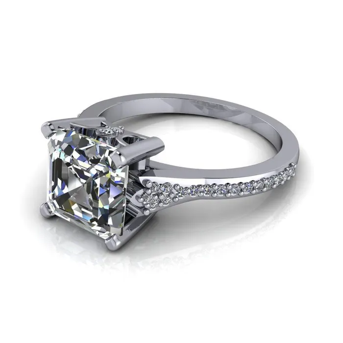 Nyla Asscher Moissanite 4 Prong Diamond Shank Ring Fire Brilliance Rings