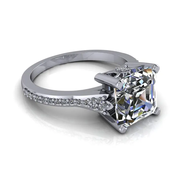 Nyla Asscher Moissanite 4 Prong Diamond Shank Ring Fire Brilliance Rings