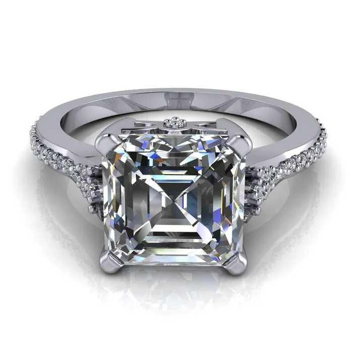 Nyla Asscher Moissanite 4 Prong Diamond Shank Ring Fire Brilliance Rings