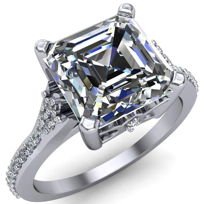 Nyla Asscher Moissanite 4 Prong Diamond Shank Ring Fire Brilliance Rings