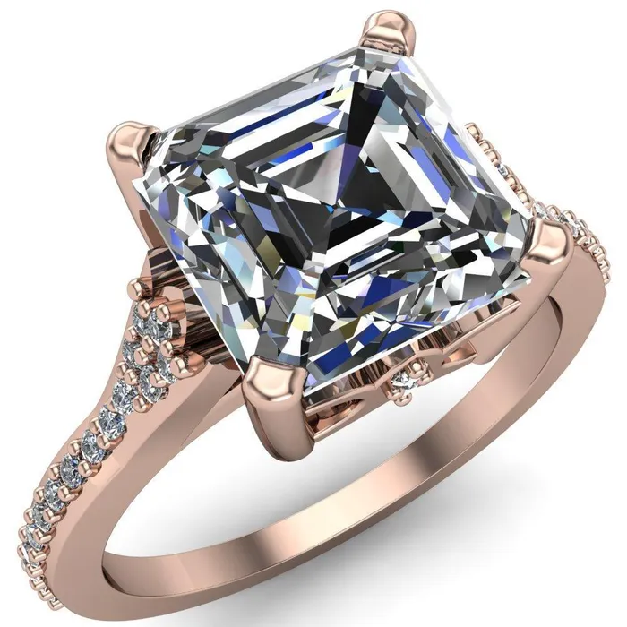 Nyla Asscher Moissanite 4 Prong Diamond Shank Ring Fire Brilliance Rings