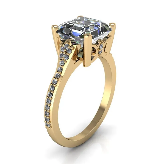 Nyla Asscher Moissanite 4 Prong Diamond Shank Ring Fire Brilliance Rings