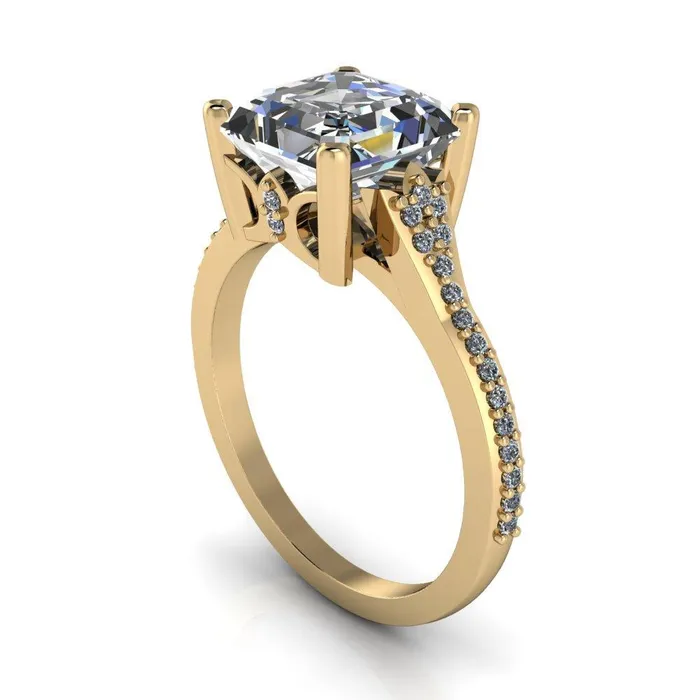 Nyla Asscher Moissanite 4 Prong Diamond Shank Ring Fire Brilliance Rings