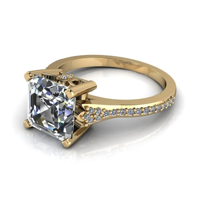 Nyla Asscher Moissanite 4 Prong Diamond Shank Ring Fire Brilliance Rings