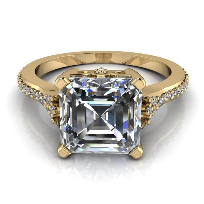 Nyla Asscher Moissanite 4 Prong Diamond Shank Ring Fire Brilliance Rings