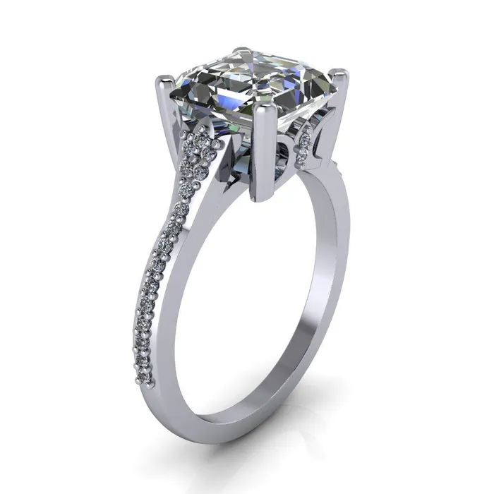 Nyla Asscher Moissanite 4 Prong Diamond Shank Ring Fire Brilliance Rings