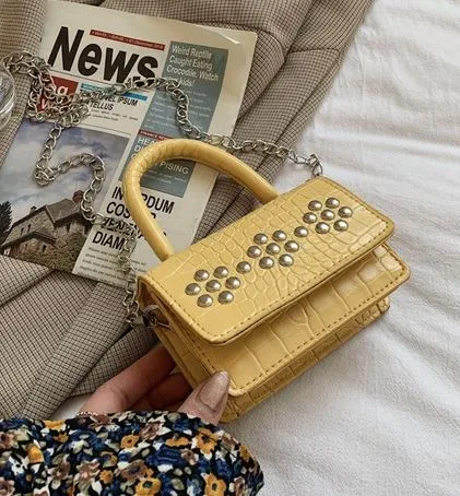 PB51 Mini Yellow Rivet Accent Wallet Purse 01 Earrings