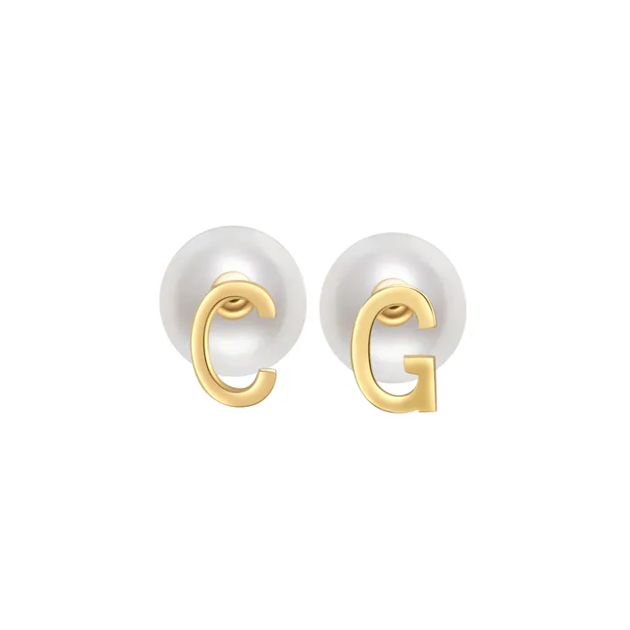 Pearly Lustre Earrings Personalized Alphabet 18K Solid Gold Edison Pearl Earrings KE00013 Pearly Lustre Earrings Personalized Alphabet 18K Solid Gold Edison Pearl Earrings KE00013